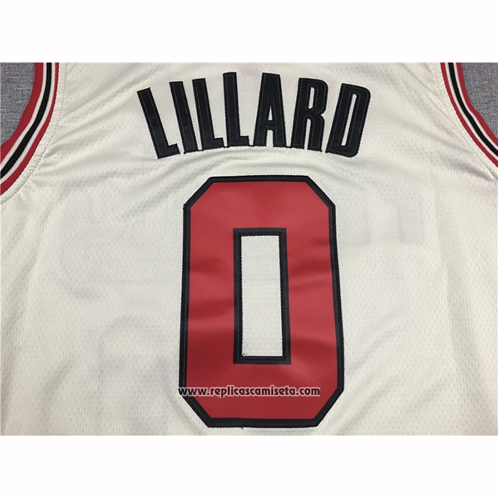 Camiseta Portland Trail Blazers Damian Lillard #0 Ciudad 2019-20 Crema